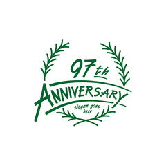 97 years design template. Ninety seventh years logo. Vector and illustration. 