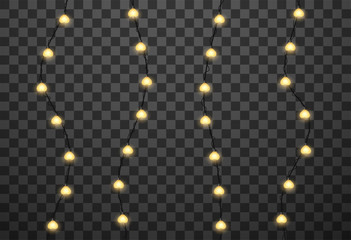 Hearts light bulbs isolated on transparent background, vector illustration