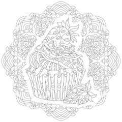 Decorative cupcake pattern on a patterned round substrate