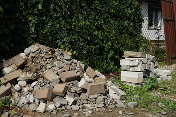renovation in the garden - a pile of bricks