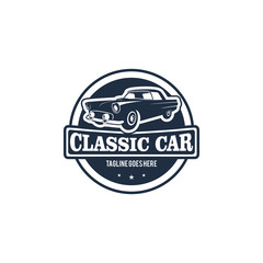 Fototapeta premium Classic car logo template, service car repair, car restoration and car club design elements. vintage style for label or badge retro illustration. classic muscle car logo, emblems, badges.