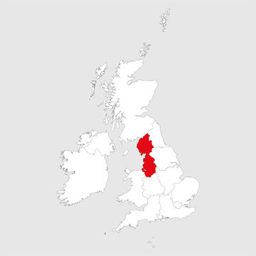 North west England map highlighted red color on united kingdom. Light gray background.