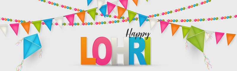 Lohri holiday background, Indian festival. Website header or banner. Realistic vector illustration.
