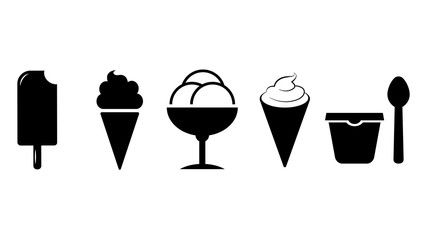 Set of ice cream, black silhouette, simply flat icon on white background.