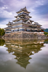 Matsumoto Castle reflection on water, Japan