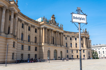 Location sign of Bebelplatz in the Mitte district of Berlin