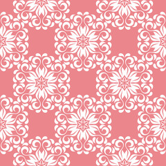 Floral seamless pattern. White flowers on pale pink background