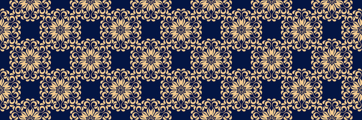 Golden blue floral seamless background