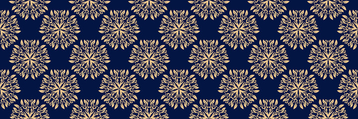 Floral seamless pattern. Golden blue background