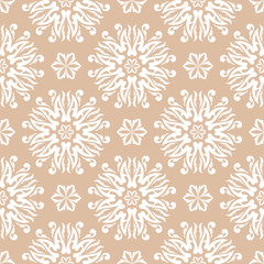 Floral seamless background. White pattern on beige