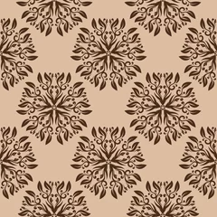Wall murals Brown Brown floral seamless pattern on beige background