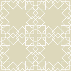 Geometric seamless pattern. White ornament on olive green background