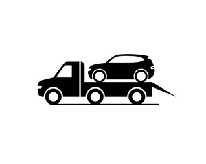 Tow truck icon with a car on a white background.