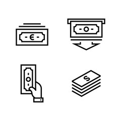 Money icon set simple outline flat symbols illustration