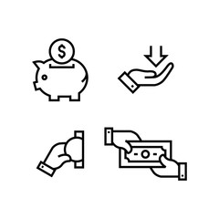 Money icon set simple outline flat symbols illustration