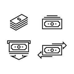 Money icon set simple outline flat symbols illustration