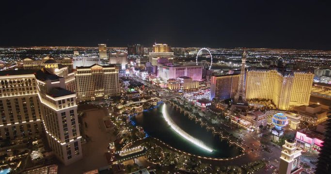 Las Vegas, Nevada Circa-2019, Time-lapse Shot At Night Overlooking The Bellagio Fountains. Shot With BMPCC 6K