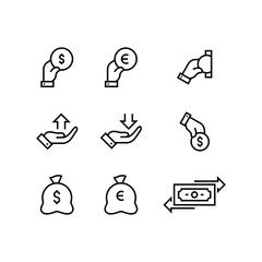 Money icon set simple outline flat symbols illustration