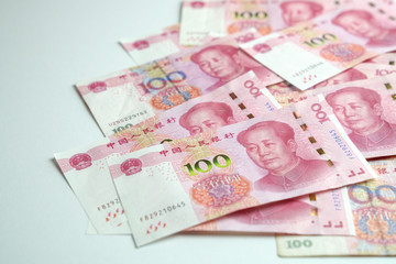 Chinese yuan, 100 denomination. White background