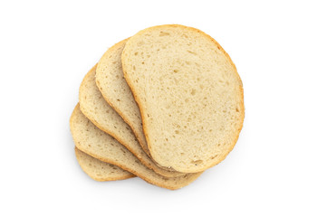 Stack of sliced bread on white background. Top view.