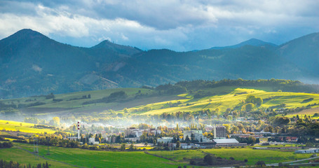 Liptovsky Mikulas city view. Cloudy sky. 