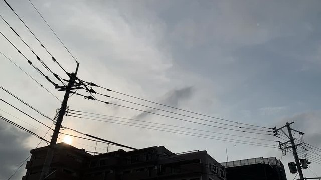 Sky and electrical wires and sunset in fukuoka,Japan,Time lapse.