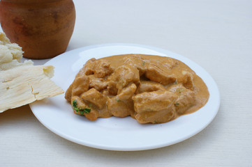 Chicken fillet in walnut sauce with spices (kharcho). Kharcho is a popular dish in Georgian cuisine