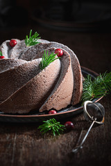Delicious chocolate cake as snack for Christmas