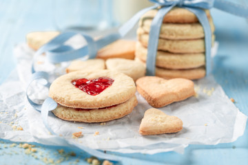 Closeup of delicious valentine cookies as special snack