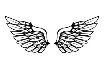 illustration of wings in tattoo style isolated on white background. Design element for logo, label, badge, sign.
