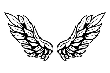 illustration of wings in tattoo style isolated on white background. Design element for logo, label, badge, sign.
