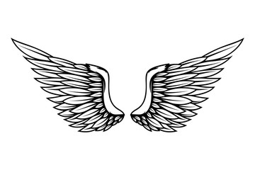 illustration of wings in tattoo style isolated on white background. Design element for logo, label, badge, sign.