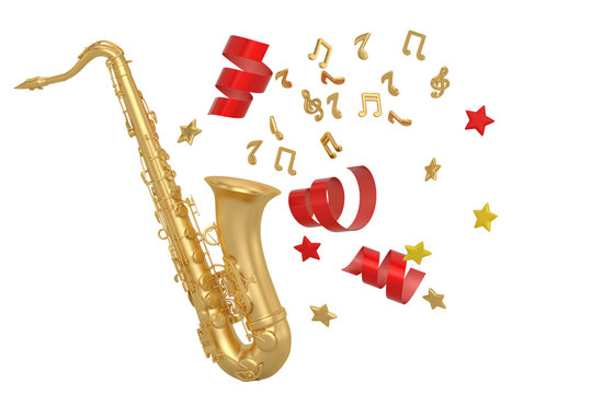 Golden saxophone  Isolated in white background.  3d illustration
