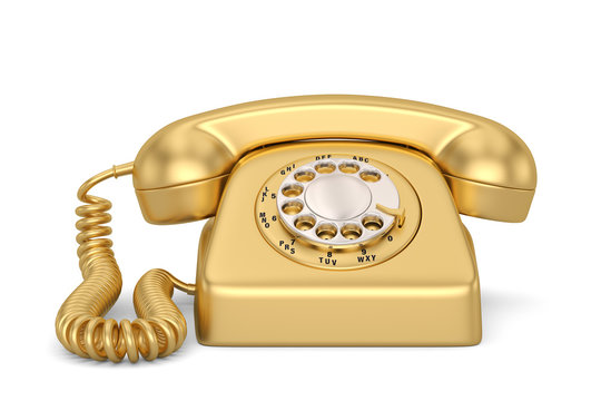 Gold Vintage Styled Rotary Phone Isolated in white background.  3d illustration