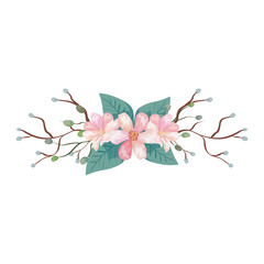 cute flowers with branches and leafs isolated icon