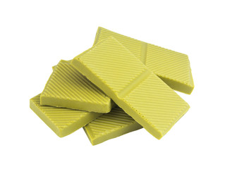 Green tea chocolate bars isolated on white