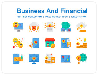 Business And Financial Icons Set. UI Pixel Perfect Well-crafted Vector Thin Line Icons. The illustrations are a vector.