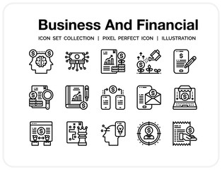 Business And Financial  Icons Set. UI Pixel Perfect Well-crafted Vector Thin Line Icons. The illustrations are a vector.