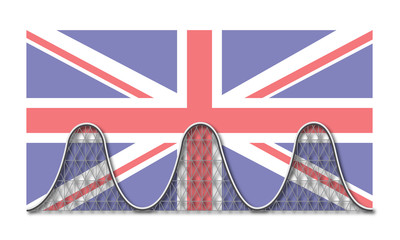 Political instability, uncertainty, problems and success - ups and downs in Britain - a rollercoaster over the British flag