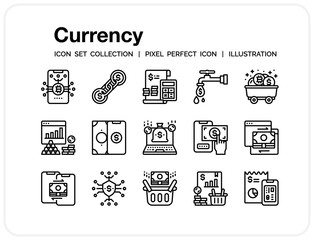 Currency Icons Set. UI Pixel Perfect Well-crafted Vector Thin Line Icons. The illustrations are a vector.