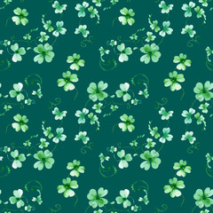 Watercolor seamless pattern with lucky clover.  Watercolor Vintage Jewelry Hearts Clipart. Valentines Day. Wedding templates. Hand Painted. Antique clipart. Scrapbooking