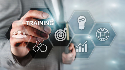 Obraz premium Business training concept. Training Webinar E-learning. Financial technology and communication concept.