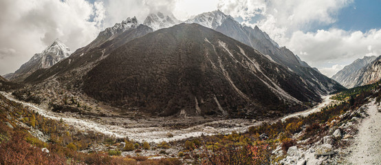 Gangotri National Sanctuary, Uttarakhand, India, vast mountain ranges with the Bhagirathi river...