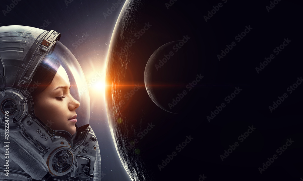 Wall mural exploring outer space. mixed media