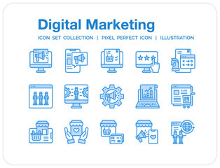 Digital Marketing Icons Set. UI Pixel Perfect Well-crafted Vector Thin Line Icons. The illustrations are a vector.