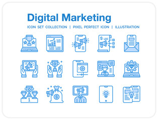 Digital Marketing Icons Set. UI Pixel Perfect Well-crafted Vector Thin Line Icons. The illustrations are a vector.