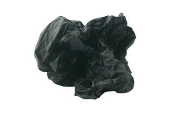 Black plastic bag isolated on white background.