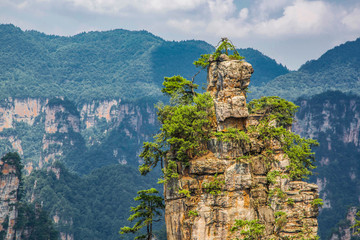  Amazing view of natural quartz sandstone pillar the Avatar Hallelujah Mountain among green woods...