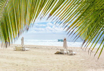Fototapeta na wymiar beach with chairs and umbrellas, Boucan Canot, Réunion 