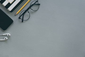 flat lay mockup image.office equipment on desk table.blank background empty space for text design studio creativity ideas for study,education,business modern accessories at workplace.blogging,blog 